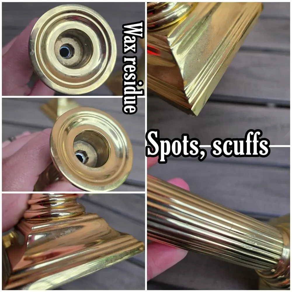 Baldwin Brass Column Candlesticks Smithsonian Shiny Gold Tone Metal Set of 3 Vtg